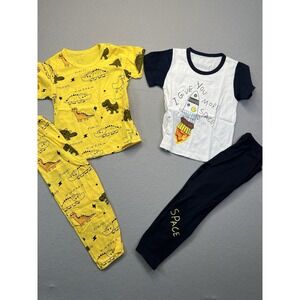 Toddler Boys 4T Lot 2 Pajamas 2 PC Sets Short Sleeve & Pants Dinosaur Dino Space